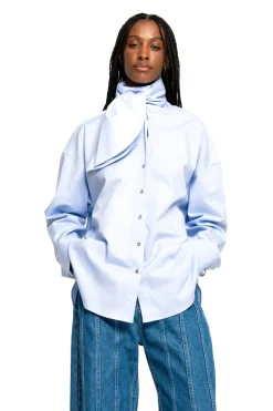 Marques ' Almeida LIGHT BLUE LOOSE FIT TIE SHIRT-Women Tops