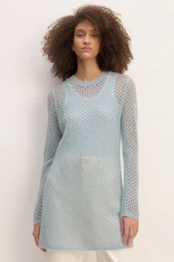Marques ' Almeida LIGHT BLUE MESH KNIT LONG JUMPER-Women Knitwear|Tops