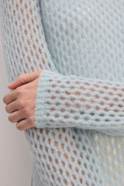 Marques ' Almeida LIGHT BLUE MESH KNIT LONG JUMPER-Women Knitwear|Tops