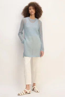 Marques ' Almeida LIGHT BLUE MESH KNIT LONG JUMPER-Women Knitwear|Tops