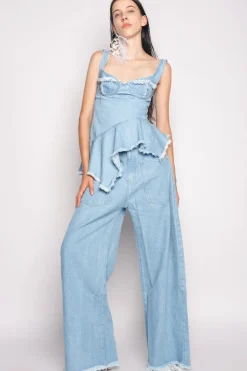 Marques ' Almeida LIGHT BLUE PATCH POCKET BOYFRIEND TROUSERS-Women Denim|Bottoms