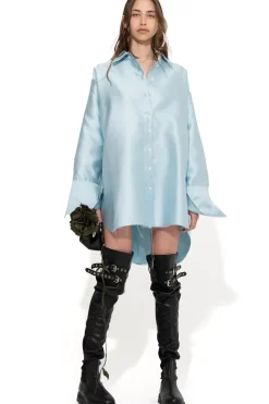 Marques ' Almeida LIGHT BLUE SATIN OVERSIZED SHIRT-Women Outerwear|Tops