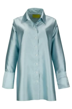 Marques ' Almeida LIGHT BLUE SATIN OVERSIZED SHIRT-Women Outerwear|Tops