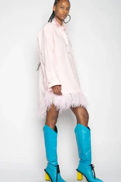 Marques ' Almeida LIGHT PINK FEATHER HEM SHIRT DRESS-Women Dresses|Dresses