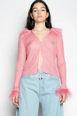 Marques ' Almeida LIGHT PINK VISCOSE KNITTED TOP WITH FEATHERS-Women Tops|Knitwear
