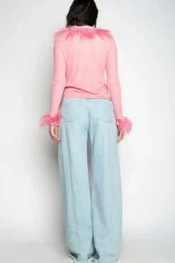 Marques ' Almeida LIGHT PINK VISCOSE KNITTED TOP WITH FEATHERS-Women Tops|Knitwear