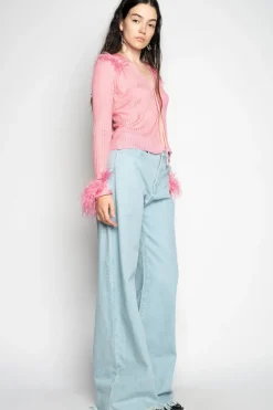 Marques ' Almeida LIGHT PINK VISCOSE KNITTED TOP WITH FEATHERS-Women Tops|Knitwear