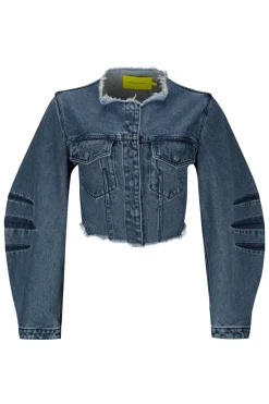Marques ' Almeida MID ROUND SLEEVE CROPPED JACKET-Women Outerwear|Denim