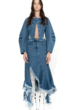 Marques ' Almeida MID ROUND SLEEVE CROPPED JACKET-Women Outerwear|Denim