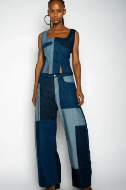 Marques ' Almeida MIXED DENIM BOYFRIEND TROUSERS-Women Denim|Bottoms