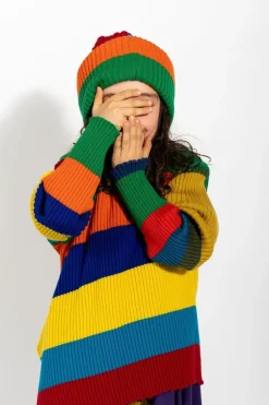 Marques ' Almeida MULTI STRIPES MERINO KNIT BEANIE-Kids Accessories|Knitwear