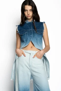 Marques ' Almeida OMBRE DENIM PUSHED-BACK VEST-Women Tops|Denim