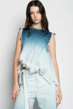 Marques ' Almeida OMBRE DENIM SLEEVELESS TOP WITH ASYMMETRIC HEM-Women Tops|Denim