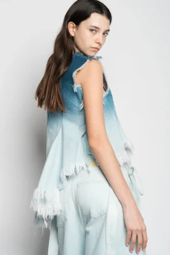 Marques ' Almeida OMBRE DENIM SLEEVELESS TOP WITH ASYMMETRIC HEM-Women Tops|Denim