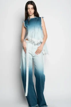 Marques ' Almeida OMBRE DENIM SLEEVELESS TOP WITH ASYMMETRIC HEM-Women Tops|Denim