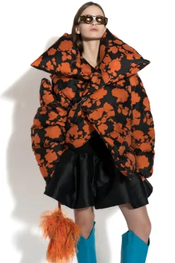 Marques ' Almeida ORANGE FLORAL M'A PUFFER JACKET-Women Outerwear