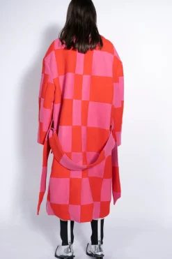 Marques ' Almeida PINK AND RED CHECKED LONG COAT-Women Outerwear