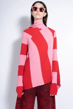 Marques ' Almeida PINK AND RED DRAPED JUMPER-Women Tops|Knitwear