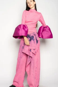 Marques ' Almeida PINK BOYFRIEND TROUSERS WITH BIG BOW-Women Denim|Bottoms