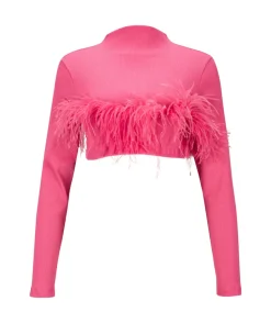 Marques ' Almeida PINK CROPPED FEATHER TOP-Women Tops|Tops