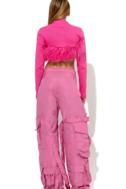 Marques ' Almeida PINK CROPPED FEATHER TOP-Women Tops|Tops
