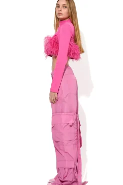 Marques ' Almeida PINK CROPPED FEATHER TOP-Women Tops|Tops