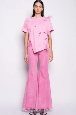 Marques ' Almeida DISTRESSED T-SHIRT WITH FEATHERS-Women Tops|Tops