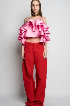 Marques ' Almeida PINK FRONT FRILL TOP-Women Tops|Tops