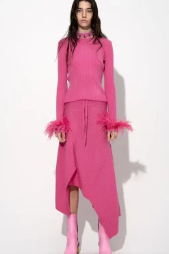 Marques ' Almeida PINK MERINO WOOL FITTED TOP WITH FEATHERS-Women Tops|Knitwear
