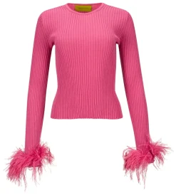Marques ' Almeida PINK MERINO WOOL FITTED TOP WITH FEATHERS-Women Tops|Knitwear