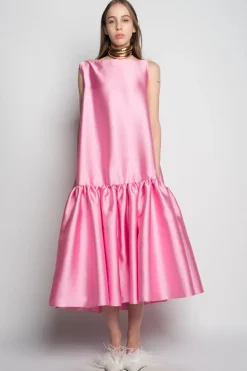 Marques ' Almeida PINK MIDI SLEEVELESS PUFF HEM DRESS-Women Dresses|Dresses