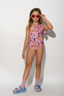 Marques ' Almeida SQUIGGLE PRINT ONE-SHOULDER SWIMSUIT-Kids Swimwear