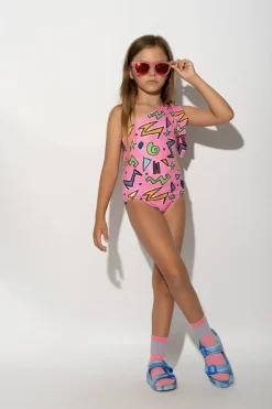 Marques ' Almeida SQUIGGLE PRINT ONE-SHOULDER SWIMSUIT-Kids Swimwear