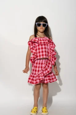 Marques ' Almeida RED AND PINK GINGHAM FRILL TOP-Kids Tops