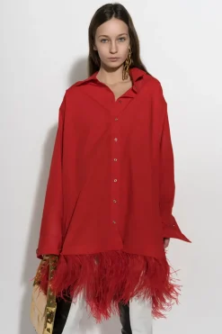 Marques ' Almeida FEATHER HEM SHIRT DRESS-Women Dresses|Tops