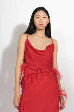 Marques ' Almeida SLIP TOP WITH FEATHERS-Women Tops