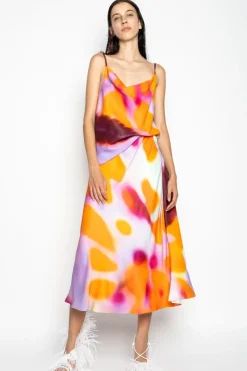 Marques ' Almeida SLIP PRINTED SATIN SPAGHETTI STRAP TOP-Women Tops|Tops