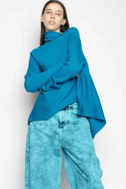 Marques ' Almeida TURQUOISE DRAPED JUMPER IN MERINO KNIT-Women Knitwear|Tops