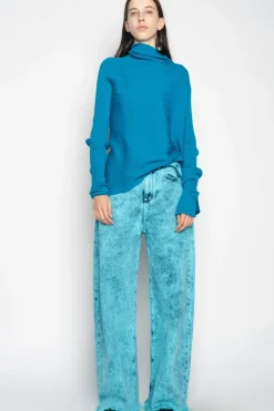 Marques ' Almeida TURQUOISE DRAPED JUMPER IN MERINO KNIT-Women Knitwear|Tops