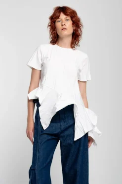 Marques ' Almeida CAP SLEEVE PLISSE T-SHIRT-Women Tops|Tops