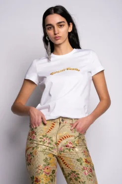 Marques ' Almeida CAP SLEEVE T-SHIRT WITH GOLD LOGO-Women Tops|Tops
