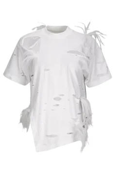 Marques ' Almeida DISTRESSED T-SHIRT WITH FEATHERS-Women Tops|Tops