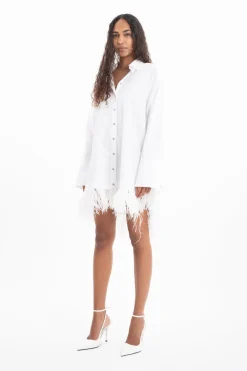 Marques ' Almeida FEATHER HEM SHIRT DRESS-Women Bridal|Tops