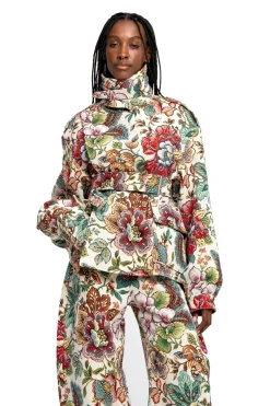 Marques ' Almeida WHITE FLORAL BROCADE CROPPED TRENCH COAT STYLE JACKET-Women Outerwear