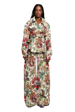 Marques ' Almeida WHITE FLORAL BROCADE CROPPED TRENCH COAT STYLE JACKET-Women Outerwear