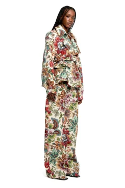 Marques ' Almeida WHITE FLORAL BROCADE CROPPED TRENCH COAT STYLE JACKET-Women Outerwear