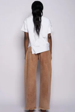Marques ' Almeida LINED DISTRESSED T-SHIRT WITH FEATHERS-Women Tops|Tops