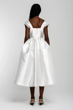 Marques ' Almeida V NECK CINCHED PLEATED MIDI DRESS- Bridal