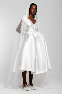 Marques ' Almeida V NECK CINCHED PLEATED MIDI DRESS- Bridal