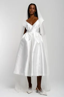 Marques ' Almeida V NECK CINCHED PLEATED MIDI DRESS- Bridal